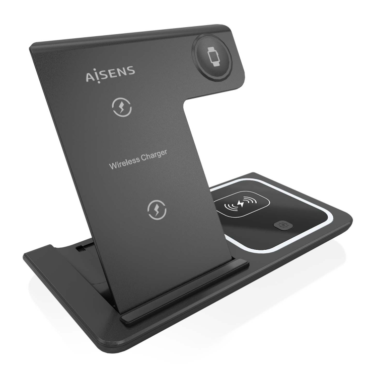 AISENS Cargador Inalámbrico Rápido 15W para Móviles, Auriculares y Smartwatch