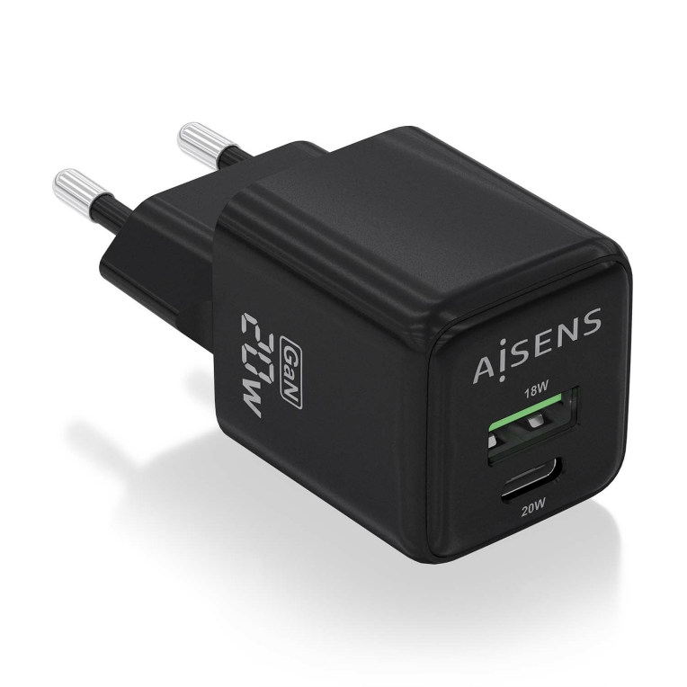 AISENS ASCH-20W2P011-BK cargador móvil universal con carga rápida y corriente alterna para uso interior