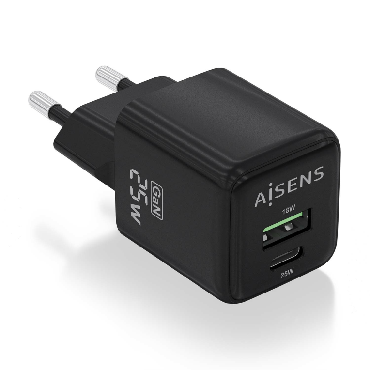 AISENS ASCH-25W2P015-BK cargador de dispositivo móvil Universal Corriente alterna Carga rápida Interior