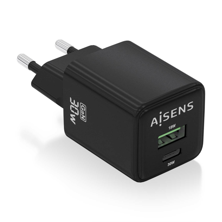 AISENS ASCH-30W2P038-BK cargador de dispositivo móvil Universal Corriente alterna Carga rápida Interior