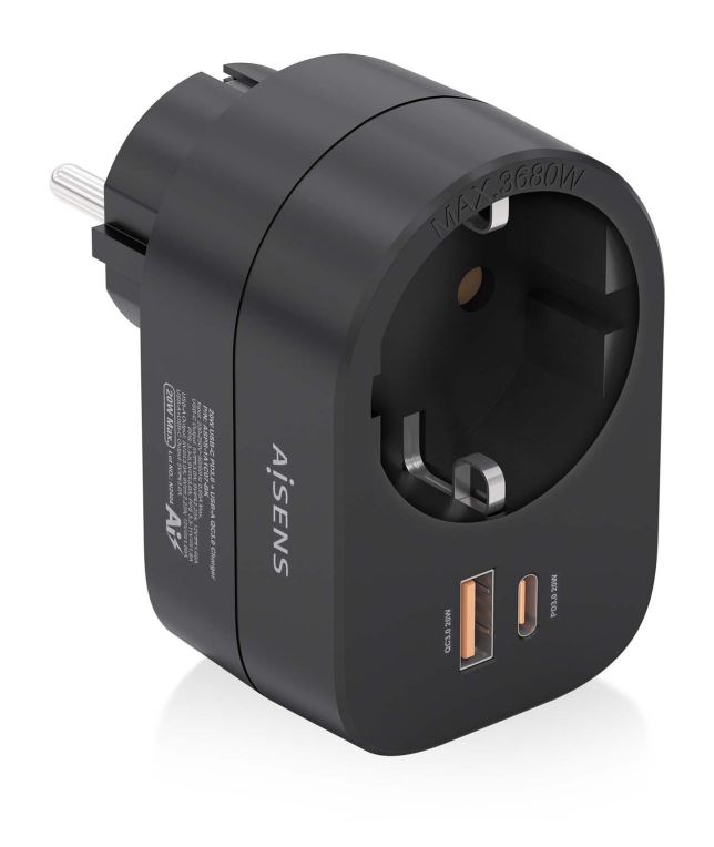 AISENS ASPS-1A1C07-BK cargador de dispositivo móvil Universal Corriente alterna Carga rápida Interior
