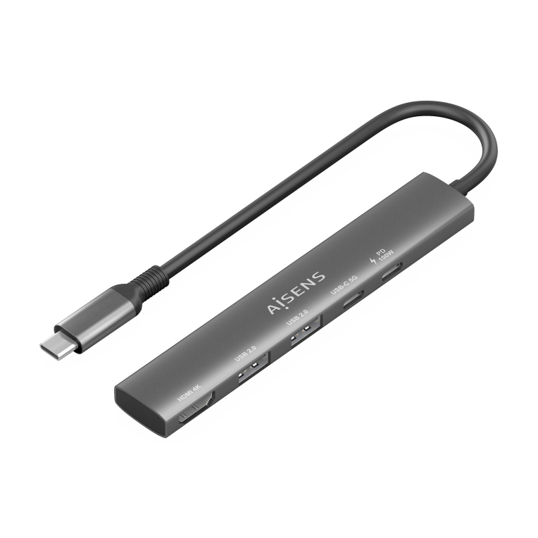 Base para portátil AISENS ASUC-5P022-GR con replicador de puertos USB 3.2 Gen 1 Type-C alámbrico