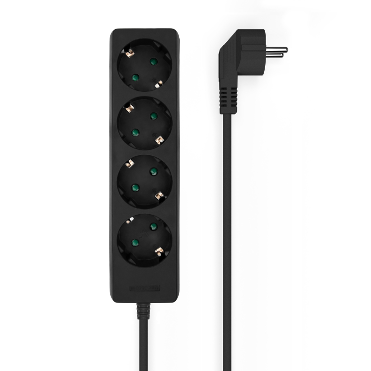 AISENS Base Múltiple 4 Tomas Negra con Cable 1.4m 3x1.5mm2 Sin Interruptor