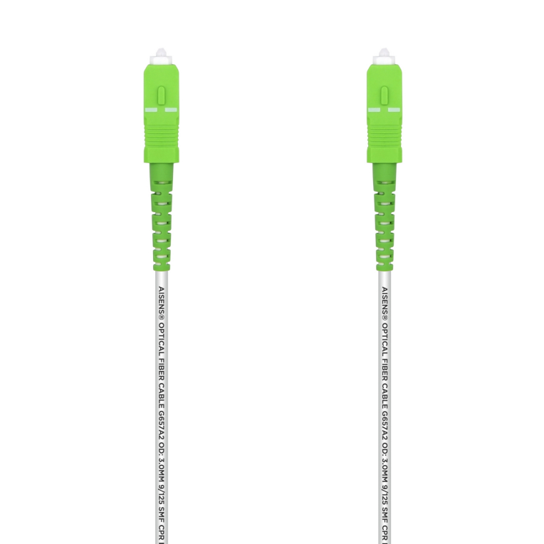 AISENS Cable Fibra Óptica Latiguillo G657A2 3.0 9/125 SMF Simplex CPR DCA LSZH, SC/APC-SC/APC, Blanco, 20 m