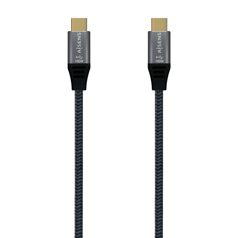 AISENS Cable USB 2.0 Aluminio 5A 100W E-Mark, USB-C/M-USB-C/M, Gris, 1.0M
