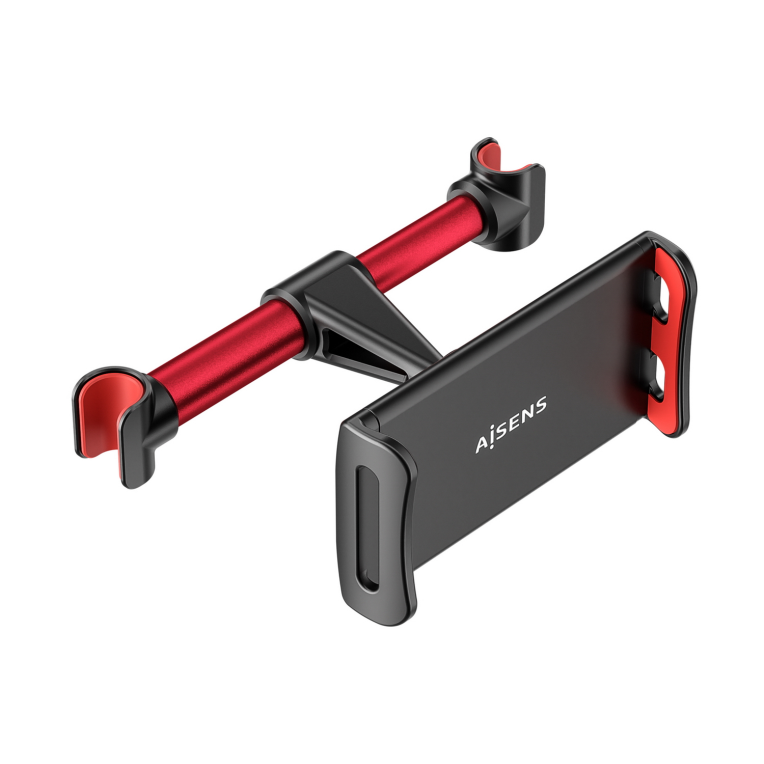 AISENS Soporte Coche Ajustable (1 Pivote) Para Reposacabezas Para Telefono / Tablet, Rojo