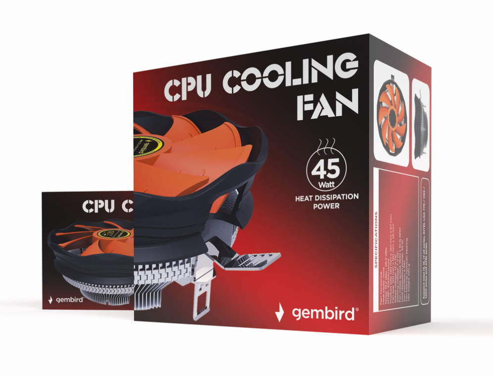 Gembird CPU-HURACAN-X30 sistema de refrigeración para ordenador Procesador Refrigerador de aire 12 cm Negro, Naranja