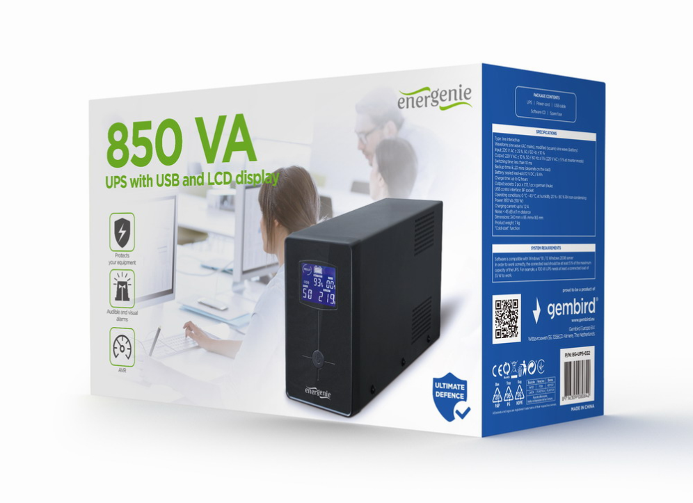 Gembird EG-UPS-032 sistema de alimentación ininterrumpida (UPS) 0,85 kVA 510 W 3 salidas AC