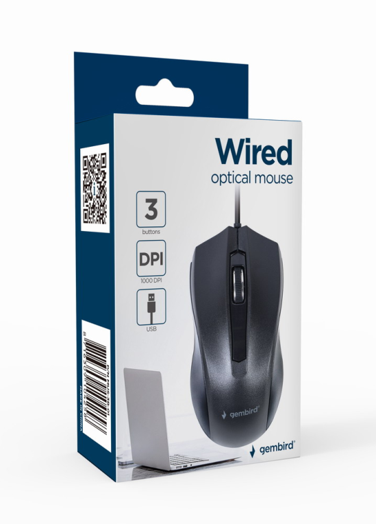 Gembird MUS-3B-01 ratón Oficina Ambidextro USB tipo A Óptico 1000 DPI