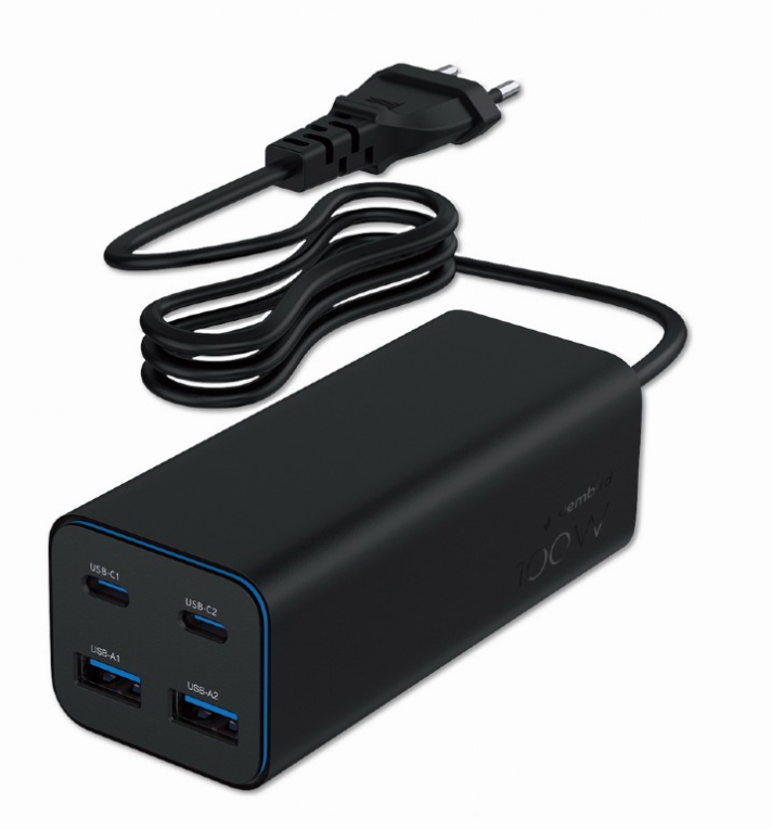 Gembird TA-UC-2A2C-PD100-01-BK cargador de dispositivo móvil Portátil, Smartphone Negro Corriente alterna Carga rápida Interior