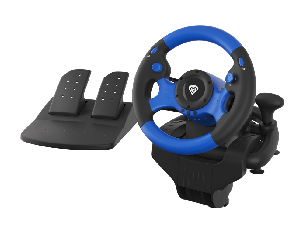 GENESIS Seaborg 350 Negro, Azul USB Volante + Pedales Nintendo Switch, PC, PlayStation 4, Playstation 3, Xbox 360, Xbox One, Xbox Series S, Xbox Series X