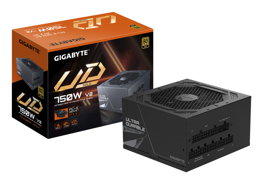 GIGABYTE UD750GM PG5 V2 Fuente de Alimentación – PCIe Gen 5.1, 80 PLUS Gold, Diseño completamente modular, Ventilador de 120 mm, Compatible con ATX 3.1, Enchufe EU