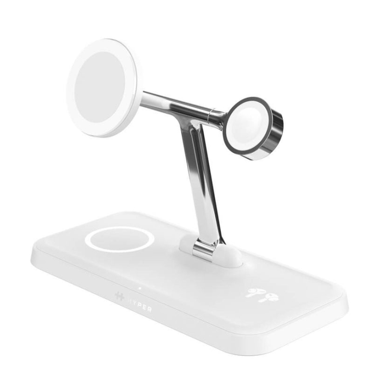 HYPER HJ3004WHGL cargador de dispositivo móvil Auriculares, Smartphone, Reloj inteligente Plata, Blanco CC, USB Cargador inalámbrico Carga rápida Interior