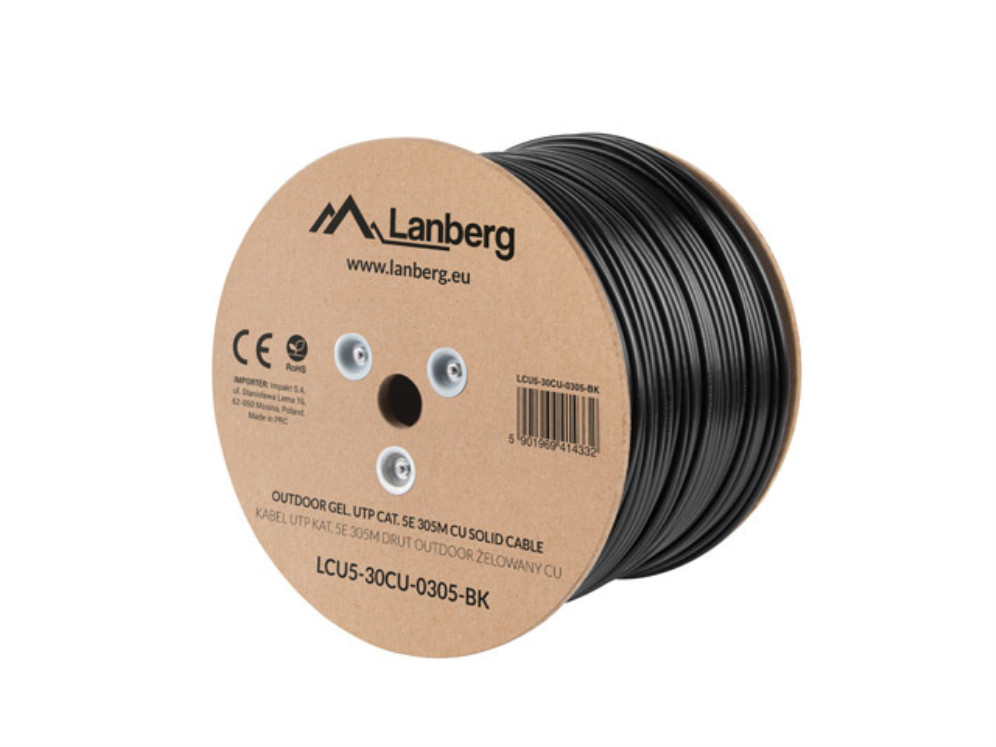 Lanberg LCU5-12CU-0305-BK Cable de Red Negro 305m Cat5e U/UTP de Alta Calidad