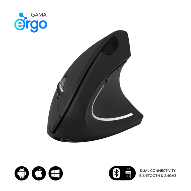 SUBBLIM RATON OPTICO DUAL GLIDE VERTICAL ERGO DUAL BATERIA NEGRO ratón Universal mano derecha Bluetooth + USB Type-A Óptico 1600 DPI