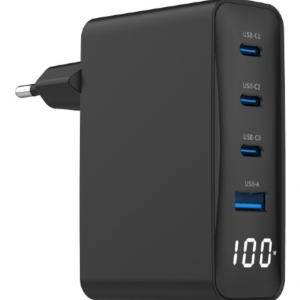 Gembird TA-UC-PDQC100LCD-01-BK cargador de dispositivo móvil Portátil, Smartphone Negro Corriente alterna Carga rápida Interior