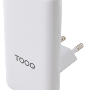 TooQ Cargador de viaje Tipo C y Tipo A, GaN 65W, USB-C/PD + USB-A/QC, Blanco
