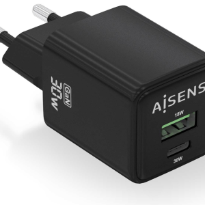 AISENS ASCH-30W2P038-BK cargador móvil universal con carga rápida para interior