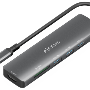 AISENS ASUC-6P024-GR Base para Portátil y Replicador de Puertos USB 3.2 Gen 1 Type-C