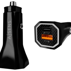 AISENS Cargador de Coche 38W con USB-C PD3.0 20W y USB-A QC3.0 18W - Negro