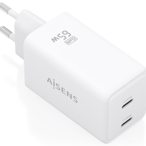 AISENS Cargador GaN 65W Blanco con 2 puertos USB-C PD3.0 QC4.0