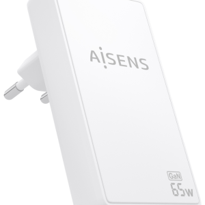 AISENS Cargador GaN Ultra Delgado 65W con 2xUSB-C PD3.0 QC4.0 Blanco