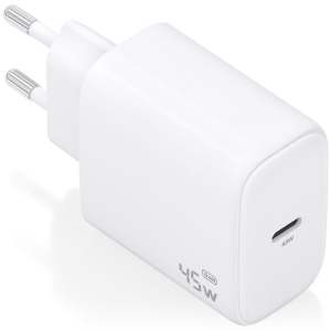 AISENS Cargador GaN 45W USB-C PD3.0 Blanco - Carga Rápida y Compacta
