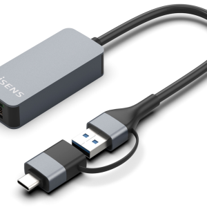 AISENS Conversor USB 3.2 Gen1 USB-A+USB-C a Ethernet 2.5G Gris 15cm