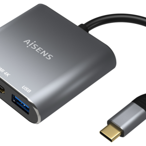 AISENS Conversor USB-C 3 en 1 a HDMI, USB-C y USB 3.0, Gris 15cm