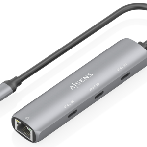 AISENS Dock USB-C a Ethernet Gigabit y Hub 3xUSB-C, Gris, 15cm - Conectividad Rápida y Compacta
