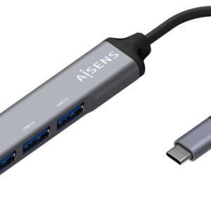 AISENS Hub USB 3.1 USB-C a 4 Puertos USB Tipo A, Gris Compacto 10 cm