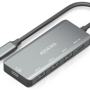 AISENS Hub USB 3.1 USB-C con PD 100W y múltiples puertos en Gris, 15cm