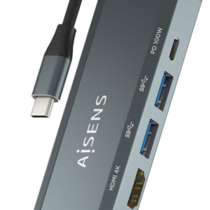 AISENS USB-C Dock 5 en 1 con HDMI, RJ45, USB y PD - Gris 15 cm