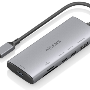 AISENS USB-C Dock 6 en 1 con HDMI 4K, USB 10G y lector SD/MicroSD, Gris