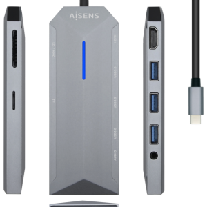 AISENS USB-C Dock 9 en 1 con HDMI, RJ45, USB y SD – Gris Compacto