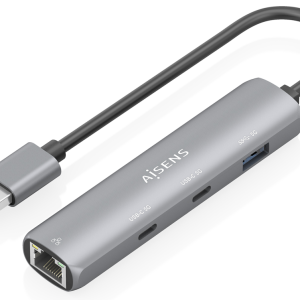 AISENS USB3.0 Dock USB-A a Ethernet Gigabit con Hub 2xUSB-C + 1xUSB-A, Gris, 15cm