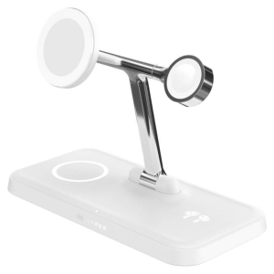 HYPER HJ3004WHGL Cargador inalámbrico rápido para smartphone, auriculares y reloj inteligente - Plata y Blanco