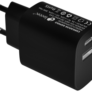 Leotec Cargador 20W Negro con USB-C PD y USB-A rápido