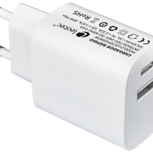Leotec Cargador 20W USB-C PD + USB-A Blanco, Rápido y Compacto