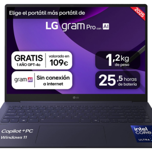 LG Gram Pro 16Z90TS-G.AU99B portátil 16" 2.5K 32GB RAM 1TB SSD Wi-Fi 7