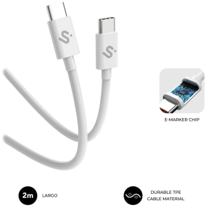 SUBBLIM Cable Plus 100W USB-C a USB-C 2m Blanco Alta Velocidad