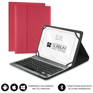 SUBBLIM Funda con Teclado KEYTAB PRO Bluetooth 10,1" Roja para Tablets