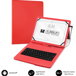 SUBBLIM Funda con Teclado USB C KEYTAB PRO 10,1" Roja para Tablets