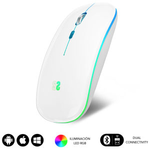 SUBBLIM Ratón Inalámbrico Bluetooth + RF RGB LED Dual Flat Mouse Blanco