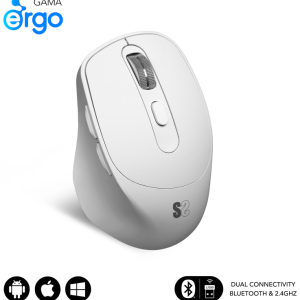 SUBBLIM Ratón Óptico Dual Comfort Ergo Dual Batería Blanco – Bluetooth + USB Type-A, 2400 DPI, Universal Mano Derecha