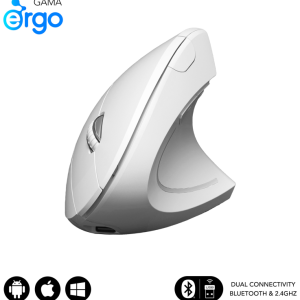 SUBBLIM Ratón Óptico Vertical Dual Glide Ergonómico con Doble Batería Blanco - Bluetooth + USB Type-A, 1600 DPI