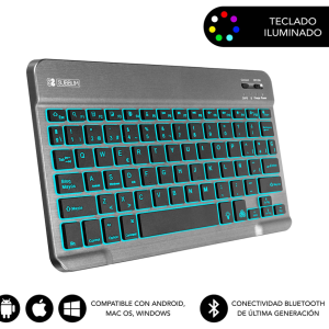 SUBBLIM Teclado Retroiluminado Bluetooth Smart Backlit BT Keyboard en Gris