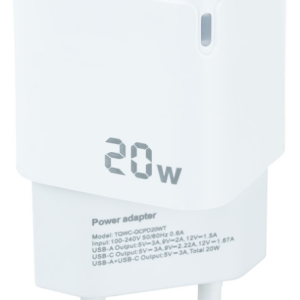 TooQ Cargador de Pared USB-C PD + USB-A QC 20W Blanco, Rápida Carga Móvil