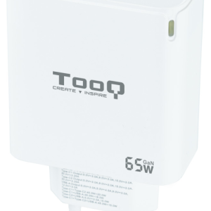 TooQ Cargador de Pared GaN 65W con 2 USB-C PD y USB-A QC, Blanco