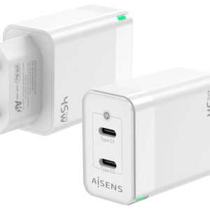 AISENS Cargador Gan 45W con 2 puertos USB-C PD3.0 y QC4.0 en Blanco